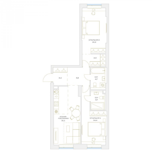 2-комн квартира Марьино п., Харлампиева ул.,  к. 14