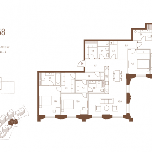 4-комн квартира Москва г., Кутузовский пр-кт,  к. 10.1