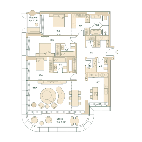 3-комн квартира Москва г., Звенигородская ул.,  к. 1
