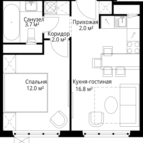 1-комн квартира Сапроново д., Купелинка мкр.,  к. Нестеров