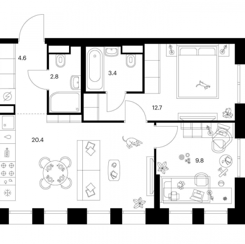 2-комн квартира Строгино 360, корп. 1.1.1