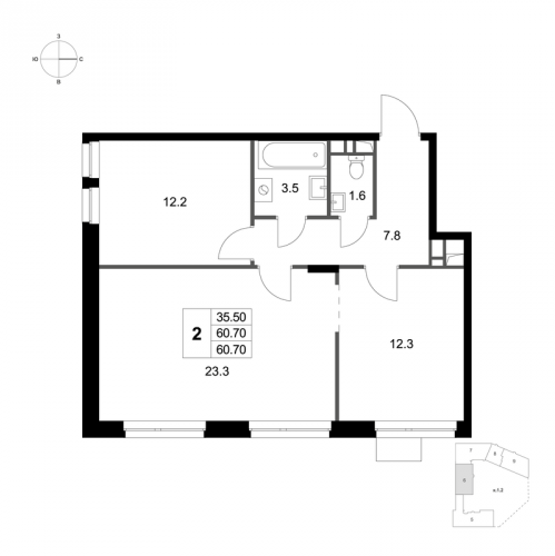2-комн квартира Марусино пгт., Заречная ул.,  к. 1.2