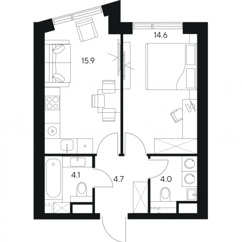 1-комн квартира Ярцевская ул,  к. 1