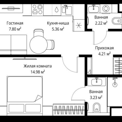 1-комн квартира Москва г., Верейская ул.,  к. 3