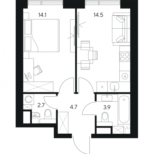 1-комн квартира Москва г., Ярцевская ул.,  к. 1