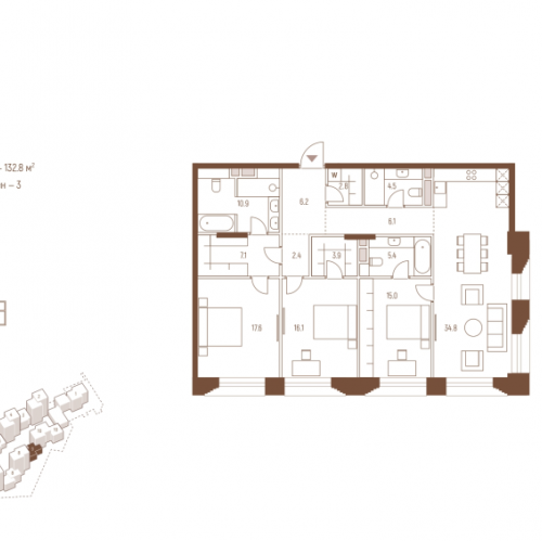 3-комн квартира Москва г., Кутузовский пр-кт,  к. 9