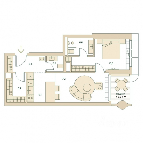 2-комн квартира Звенигородская улица,  д. 14