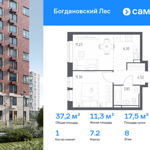 1-комн квартира Ленинский р-н, жилой комплекс Богдановский Лес, 7.2