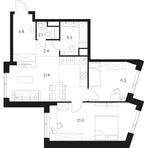 2-комн квартира Москва г., Ярцевская ул.,  к. 1