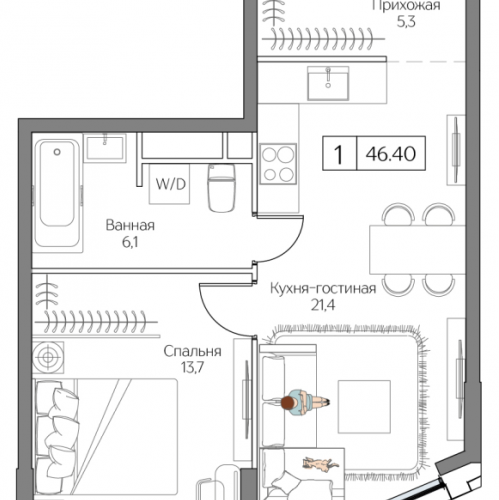 1-комн квартира Проектируемый 4062-й проезд,  к. Aqua