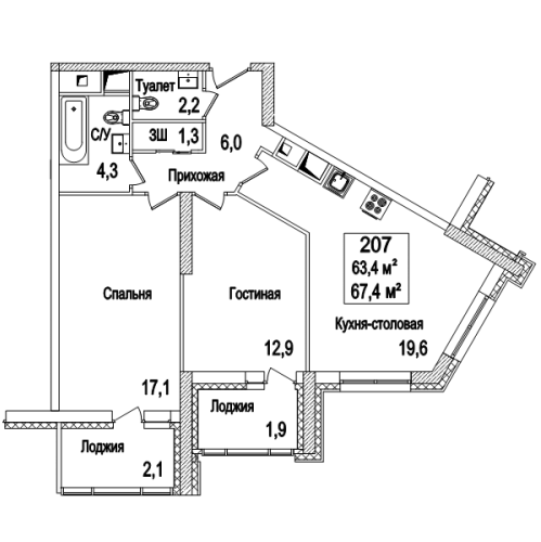 2-комн квартира Рассказовка д., Андрея Тарковского б-р,  к. 15