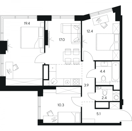 3-комн квартира Москва г., Ярцевская ул.,  к. 1