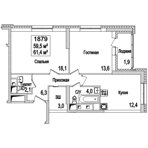 2-комн квартира Рассказовка д., Андрея Тарковского б-р,  к. 15