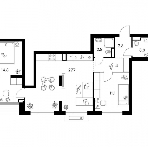 2-комн квартира Зелёный парк, корп. 5.3