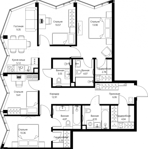 4-комн квартира Москва г., Мира пр-кт,  к. 1