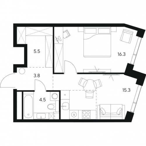 1-комн квартира Ярцевская ул,  к. 1