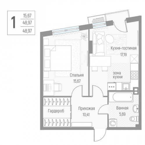 1-комн квартира Крюково д., Высокая ул.,  к. 1
