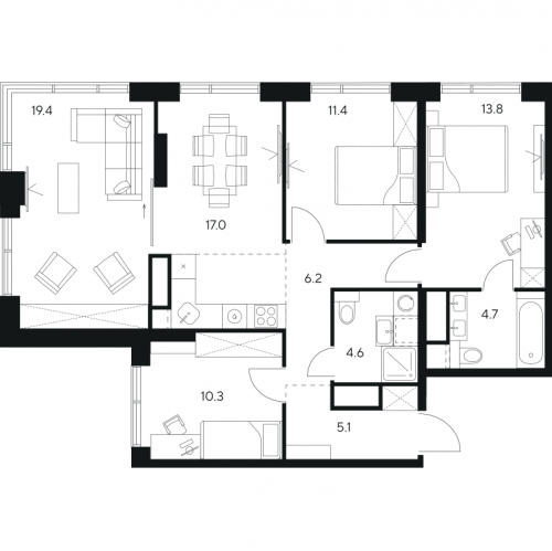 4-комн квартира Москва г., Ярцевская ул.,  к. 1