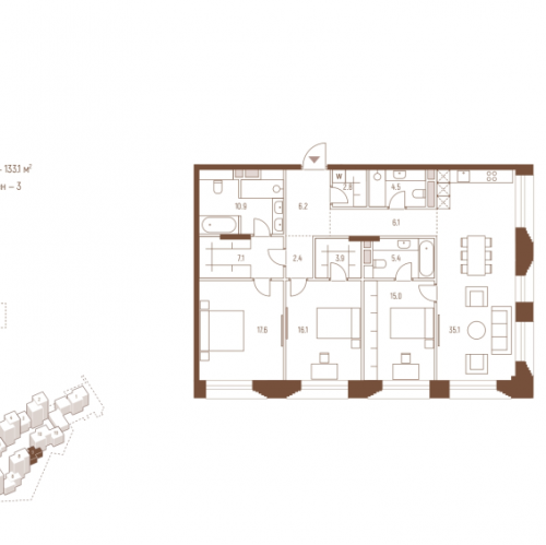 3-комн квартира Москва г., Кутузовский пр-кт,  к. 9