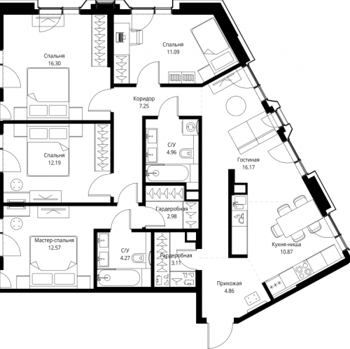 4-комн квартира Москва г., Мира пр-кт,  к. 2