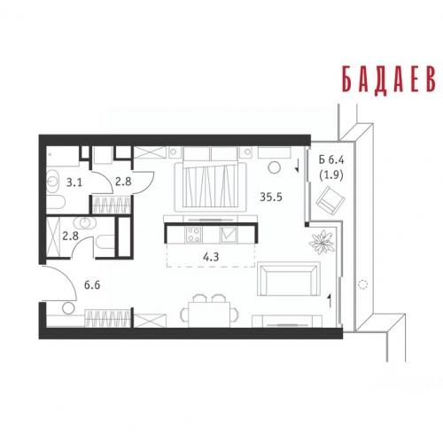 1-комн квартира Кутузовский пр-кт,  д. 12,  к. 26