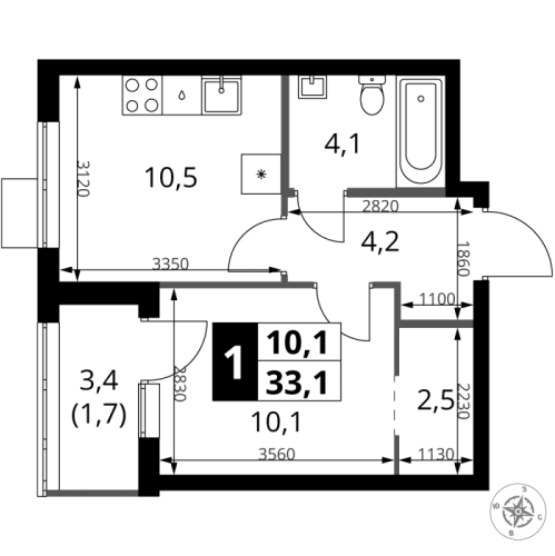 1-комн квартира Мосрентген пос., Проектируемый проезд № 7502,  к. 2