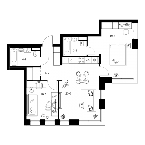 2-комн квартира Москва г., Маршала Прошлякова ул.,  к. 1.1.2