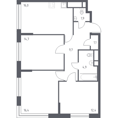 3-комн квартира Москва г., 3-я Хорошёвская ул.,  к. 2