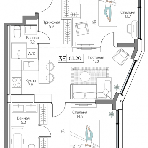 2-комн квартира Проектируемый 4062-й проезд,  к. Aria