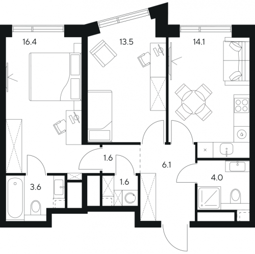 2-комн квартира Москва г., Ярцевская ул.,  к. 1