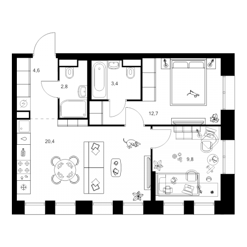 2-комн квартира Москва г., Маршала Прошлякова ул.,  к. 1.1.1