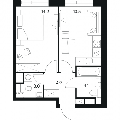 1-комн квартира Ярцевская ул,  к. 1