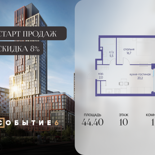 1-комн квартира ул. Лобачевского, корп. 6.2