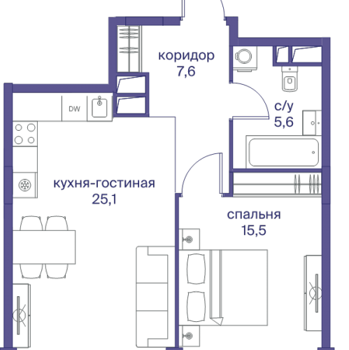 1-комн квартира Сергея Макеева ул,  к. 6