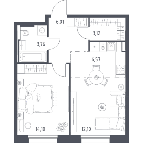 1-комн квартира Заречье п., Заречная ул.,  к. 4