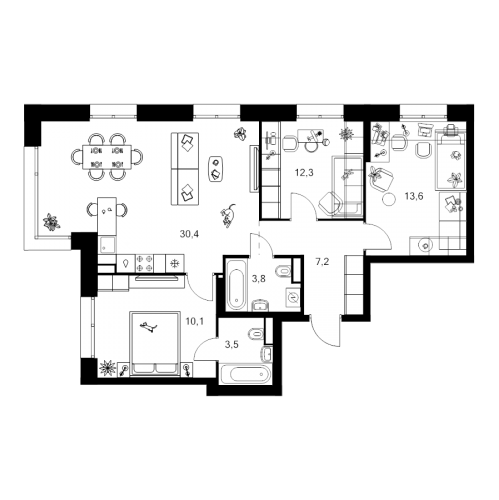 3-комн квартира Маршала Прошлякова ул,  к. 1.1.3
