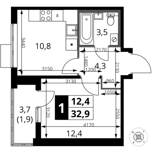 1-комн квартира Химки г., Комсомольская ул.,  к. 4