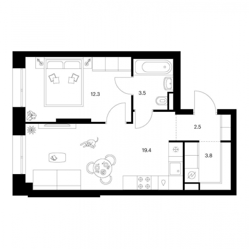 1-комн квартира Зелёный парк, корп. 5.3