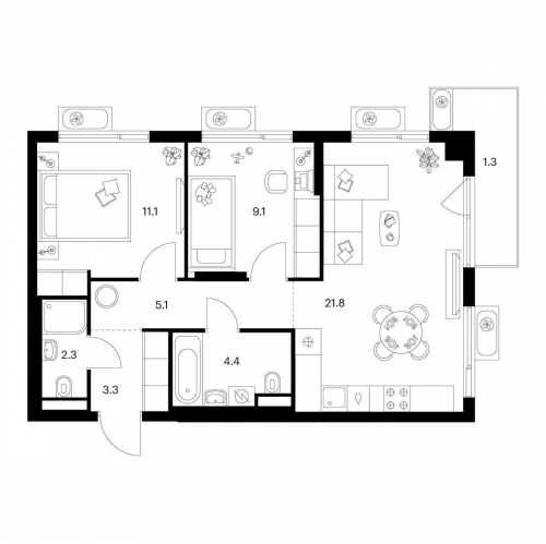 2-комн квартира ш. Алтуфьевское, корп.1.1