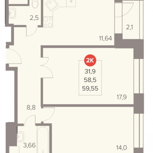 2-комн квартира Люберцы г., Октябрьский пр-кт,  к. 1