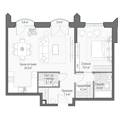 2-комн квартира Москва г., Дубовой Рощи ул.