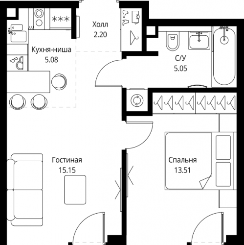 1-комн квартира Москва г., Верейская ул.,  к. SET.2.Д