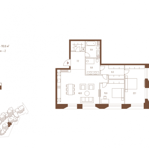 2-комн квартира Москва г., Кутузовский пр-кт,  к. 9
