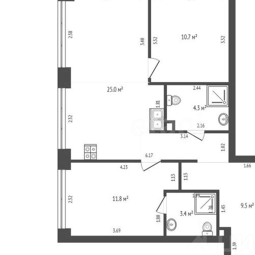 3-комн квартира улица Казакова, 7
