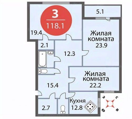 3-комн квартира Октябрьский пгт, улица Школьная, 1к2