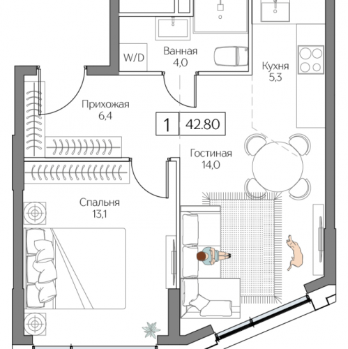 1-комн квартира Москва г., Проектируемый проезд № 4062,  к. Aqua