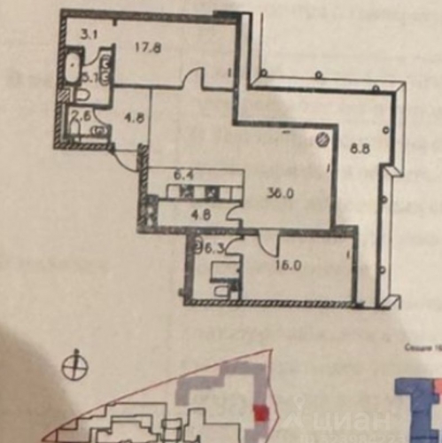 3-комн квартира набережная Тараса Шевченко