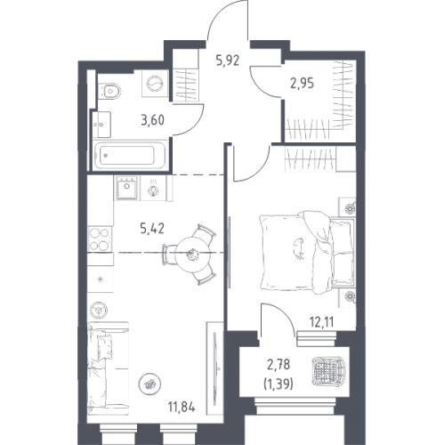 1-комн квартира Заречье п., Заречная ул.,  к. 4