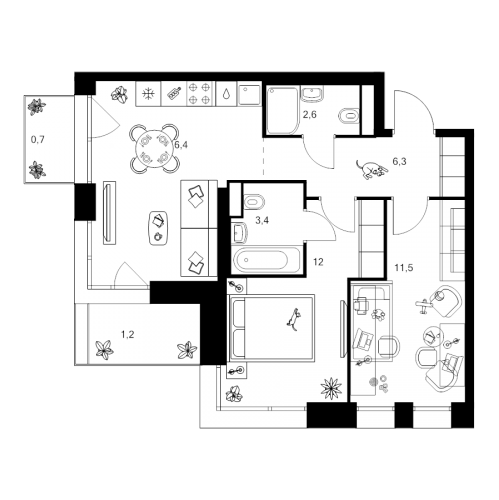 2-комн квартира Москва г., Маршала Прошлякова ул.,  к. 1.1.1