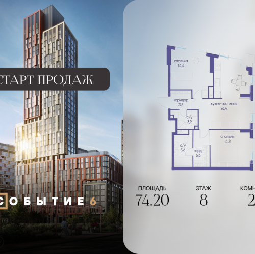 2-комн квартира ул. Лобачевского, корп. 6.2